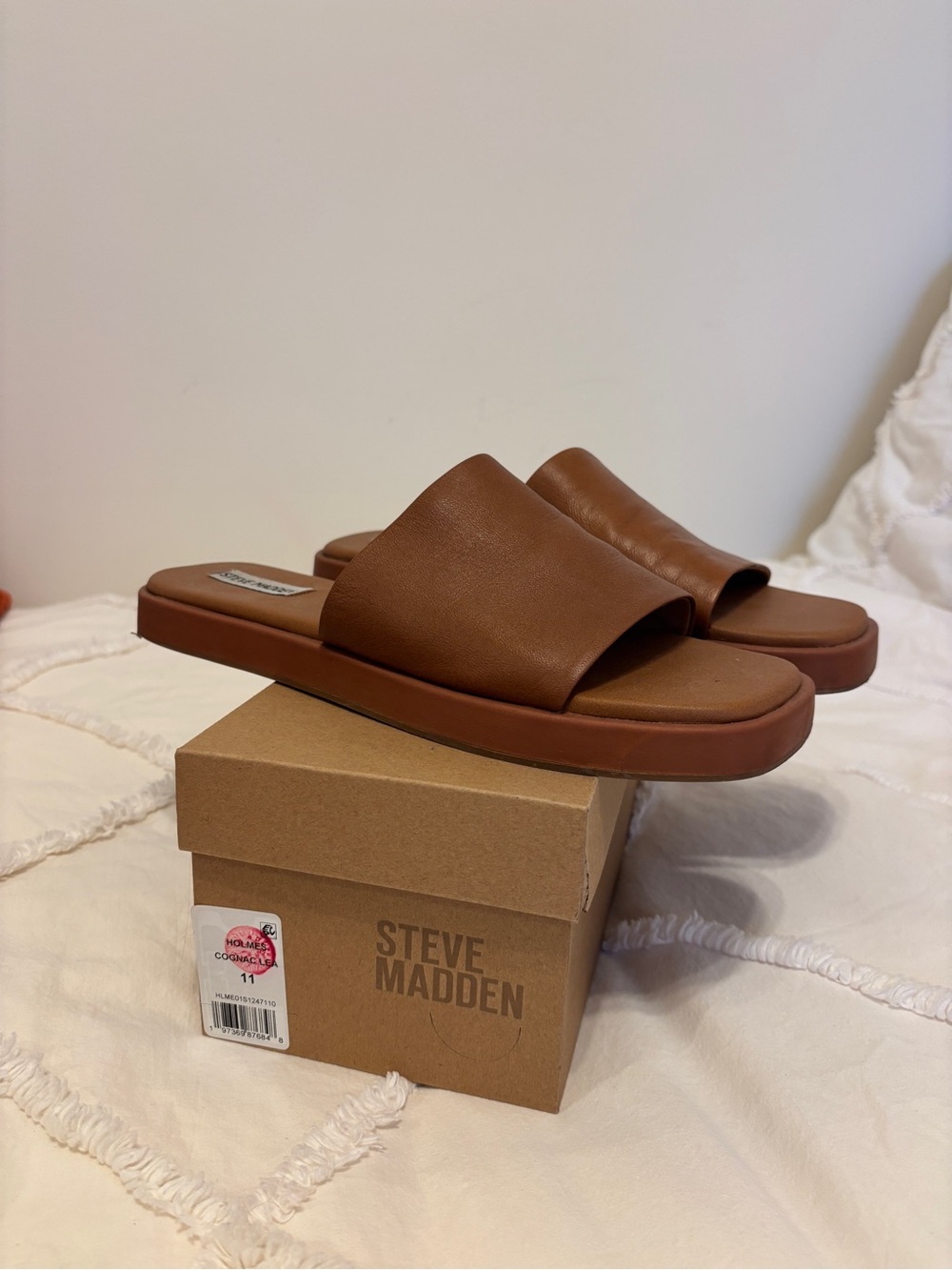 Steve Madden Cognac Wide-Band Slide Sandals